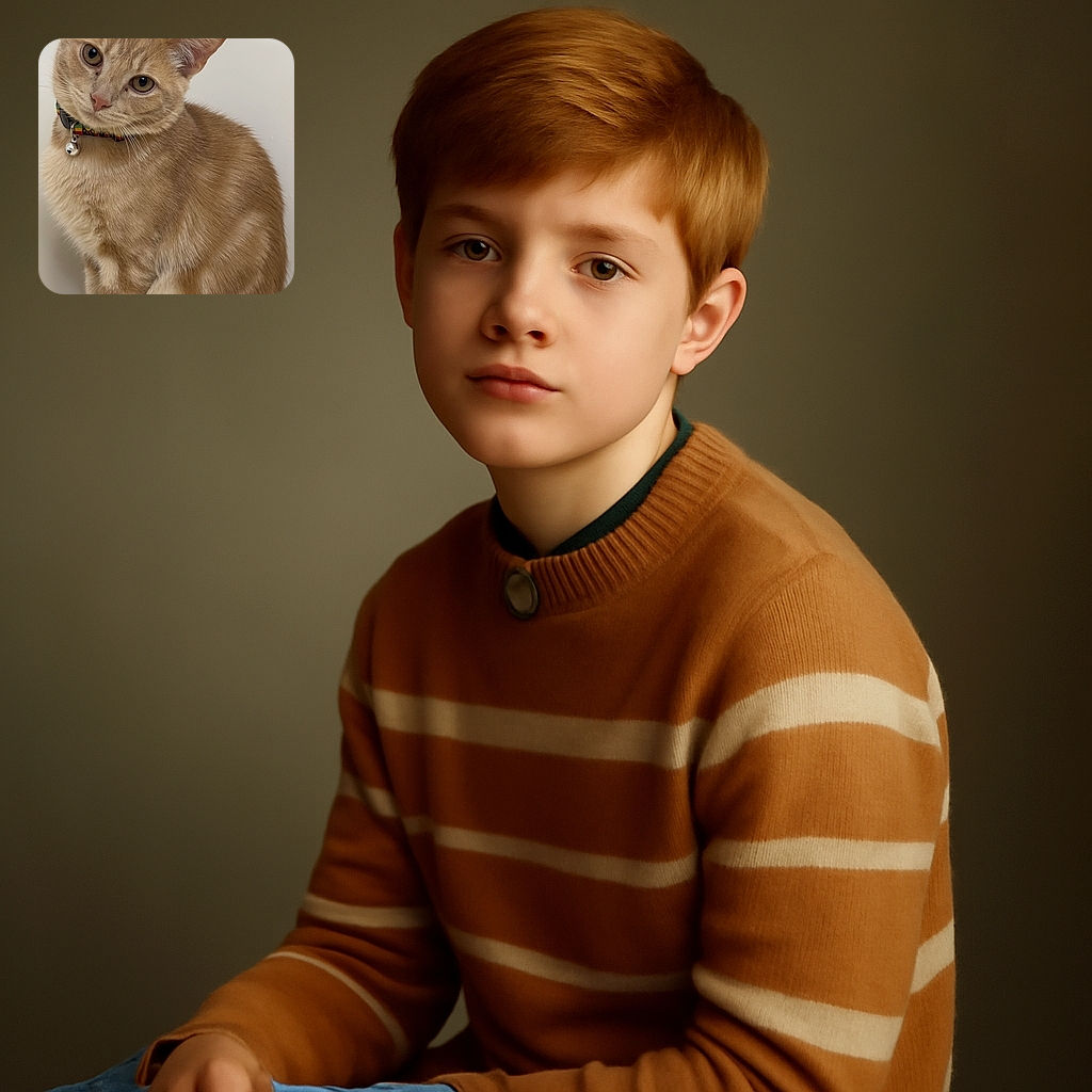 A charming light brown tabby cat with a shiny bell collar sits adorably, tilting its head slightly as if pondering the mysteries of the universe or just waiting for a treat. The background shows some bottles, suggesting this curious feline is hanging out in a bathroom or kitchen.