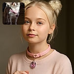 A tiny white Chihuahua with big ears and soulful eyes basks in a warm patch of sunlight on a wooden floor, wearing a slightly worn pink collar with a sparkling paw-shaped tag, looking as if it's pondering the mysteries of the universe or just waiting for a treat.