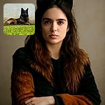 A majestic German Shepherd lies calmly on lush green grass, looking dignified against a plain, slightly weathered wall. The focus is crisp on the dog's expressive face and rich fur texture, while the foreground grass is softly blurred, creating a serene outdoor portrait.