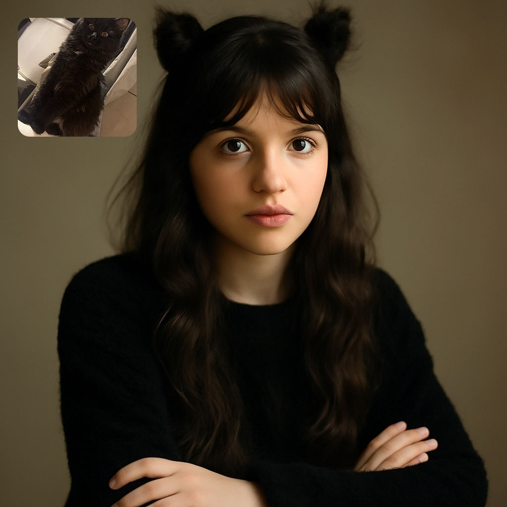 A fluffy black cat with wide, curious eyes is perched on the edge of a bathtub, looking slightly startled or intrigued. The background shows a bathroom setting with towels, a laundry basket, and tiles, giving a cozy but everyday vibe.