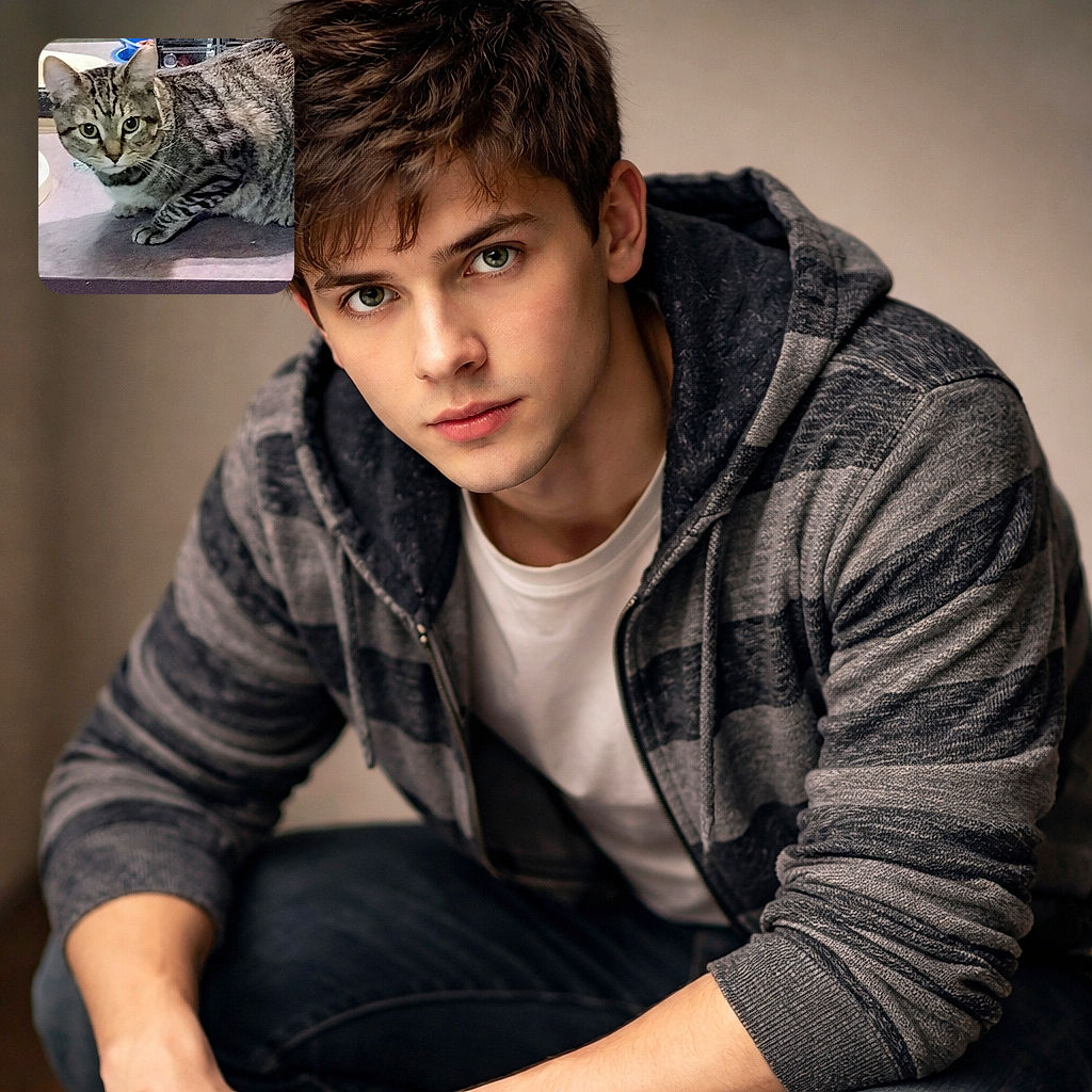 A wide-eyed tabby caught mid-suspicion, crouched on a soft mat beside a round dish — whiskers forward, ears alert, and giving the camera the kind of intense stare that clearly says "You moved my toy, human." The indoor scene is a cozy clutter of household items blurred into the background while the cat's striped fur and expressive eyes steal the show.