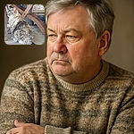 A fluffy tabby cat sits regally on a concrete floor under a wooden chair with a cozy paw-print blanket draped over it. The background shows some cardboard boxes, giving the scene a casual, homey vibe.