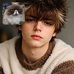 A gloriously grumpy, flat-faced fluffy cat stares straight into the camera like it’s personally offended by your selfie timing — pink snoot, majestic whiskers, and a dramatic ruff that demands treats.