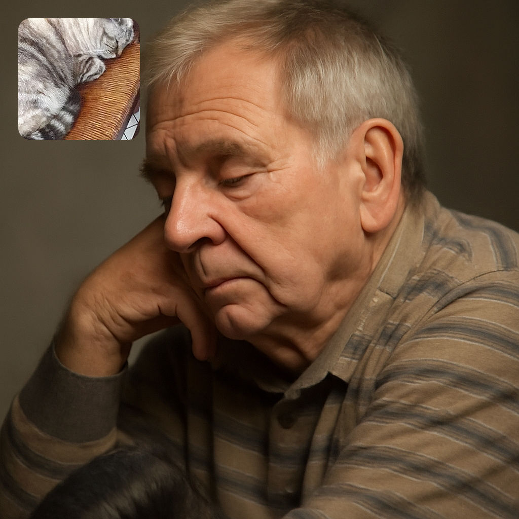 A cozy tabby cat is curled up and snoozing peacefully on a woven chair, showing off its soft striped fur and relaxed vibe. The close-up shot captures the cat's serene face and curled tail, though the image is a bit blurry.