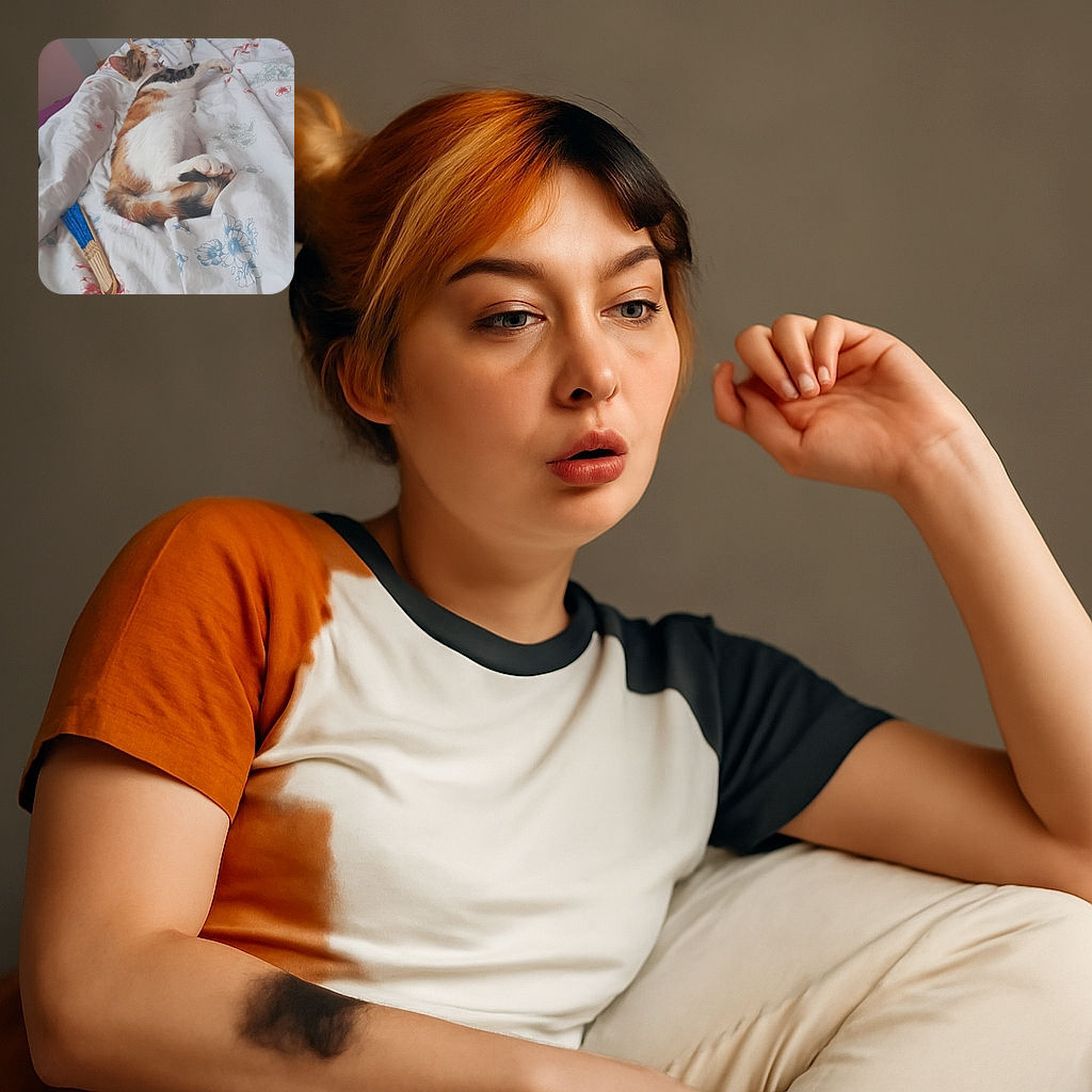 A sleepy calico cat sprawled out on a floral bedspread, mid-yawn as if announcing the start of a very important nap. Nearby, a blue and wooden fan lies forgotten, adding a touch of casual charm to this cozy scene.
