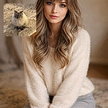A fluffy, regal-looking cat sits patiently on an intricately patterned carpet, its soft fur glowing warmly in gentle indoor light, giving off an aura of cozy elegance and feline wisdom.
