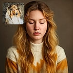 A majestic fluffy dog, possibly a Rough Collie, poses serenely against a rustic stone wall, its thick fur glowing warmly in natural light while it looks thoughtfully into the distance.