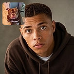 A wonderfully wide-eyed bulldog sits on the floor, staring into the camera with the solemn expression of a tiny furry landlord inspecting the premises. Its broad wrinkled face, folded ears, white chest, and chunky paws steal the spotlight against the warm wood floor and indoor furnishings.