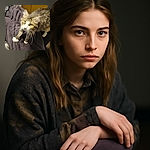 A curious tabby cat with striking green eyes and long whiskers is perched on a cozy dark blanket, stretching its paws forward as if ready to pounce or play, surrounded by a casual indoor setting.