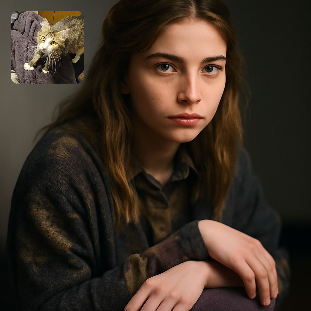 A curious tabby cat with striking green eyes and long whiskers is perched on a cozy dark blanket, stretching its paws forward as if ready to pounce or play, surrounded by a casual indoor setting.