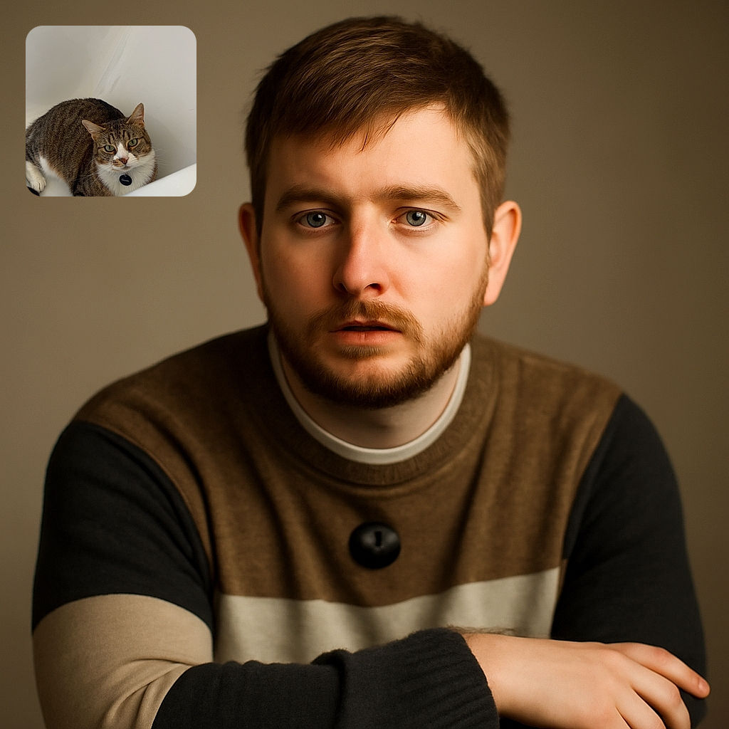 A tabby cat named Crumb lounges comfortably in a white bathtub, casting a curious gaze at the camera. The setting is simple and clean, with white tiles and a plain background, while a text overlay humorously mislabels the scene as 'CHARD SKATEPARK' in Chard Town, UK.