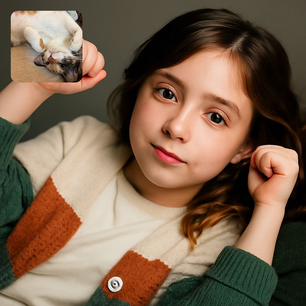 A cute calico cat is lying on its back with paws curled up, looking curiously at the camera. The soft fur and relaxed pose give a cozy and playful vibe, perfect for a catnap moment.