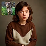 A fluffy brown and white puppy sits attentively in a sunlit grassy field surrounded by trees, looking like it's ready for an outdoor adventure or a game of fetch.