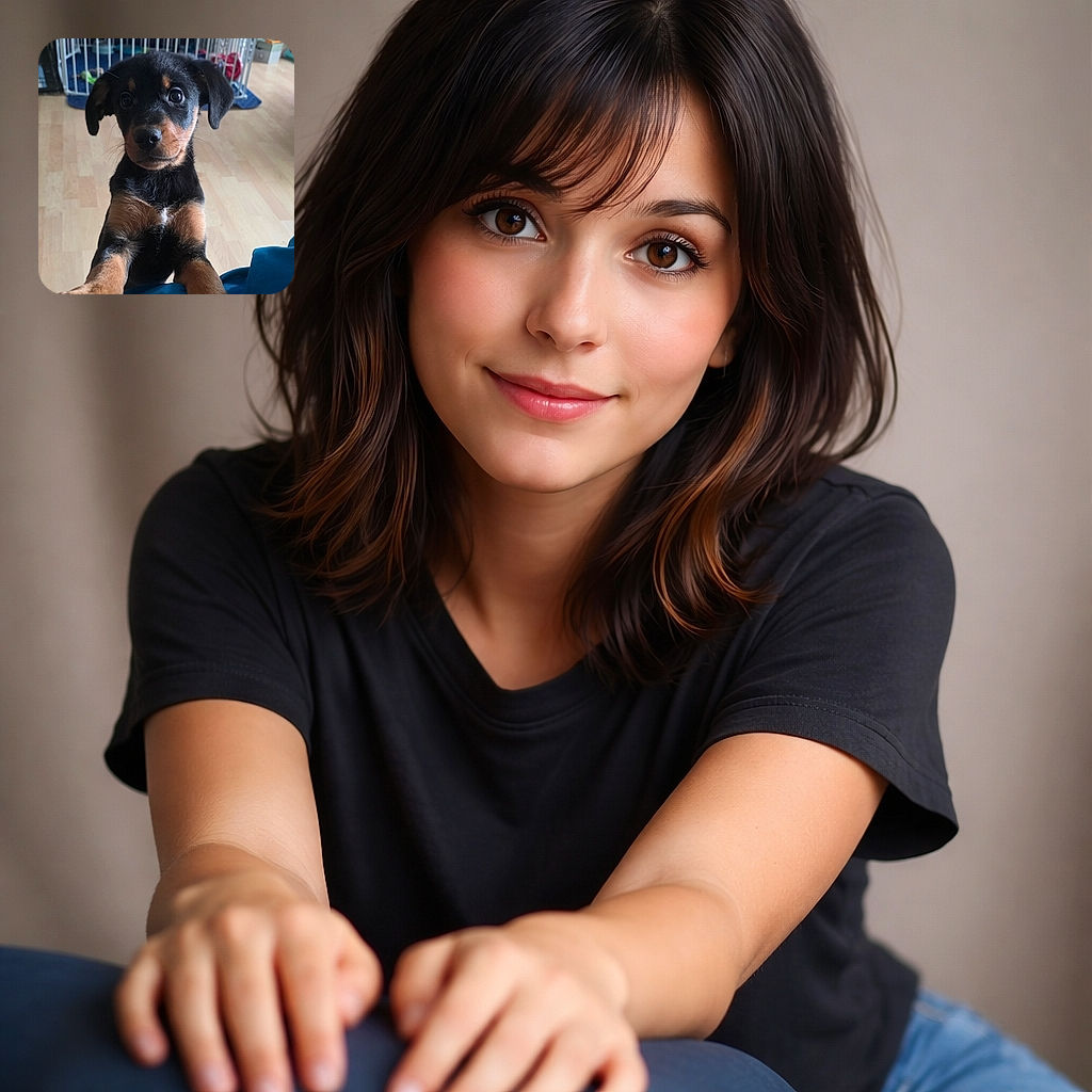 A pleading black-and-tan puppy stands on its hind legs with enormous, soulful eyes and paws stretched over the edge like it's auditioning for the role of Chief Cuddle Officer — background features a playpen and scattered toys.