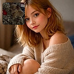 A small tan puppy lounging on a leopard print blanket with a red toy nearby, captured in a dimly lit room with cozy and casual surroundings.