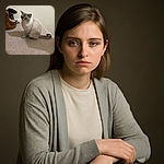 A fluffy gray and white cat sits on a beige carpet near a pair of brown boots, looking curiously off to the side with a calm demeanor.