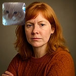 A very blurry close-up of an orange and white cat with indistinct background clutter, making it hard to focus on the feline subject.