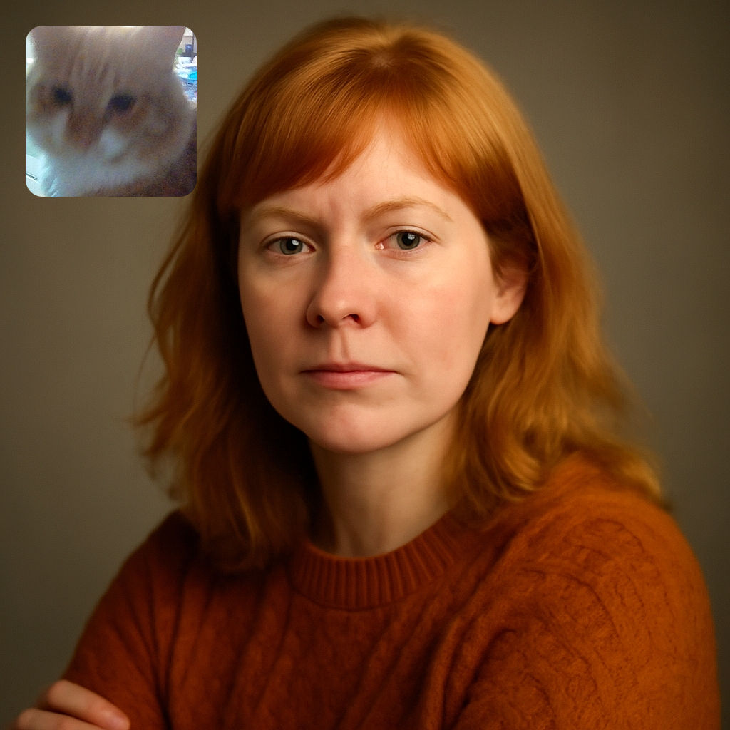 A very blurry close-up of an orange and white cat with indistinct background clutter, making it hard to focus on the feline subject.