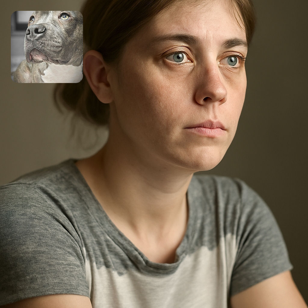 A close-up portrait of a dog with soulful eyes gazing upward, showcasing detailed textures of its fur and nose, with a softly blurred background that highlights the dog's expressive face.
