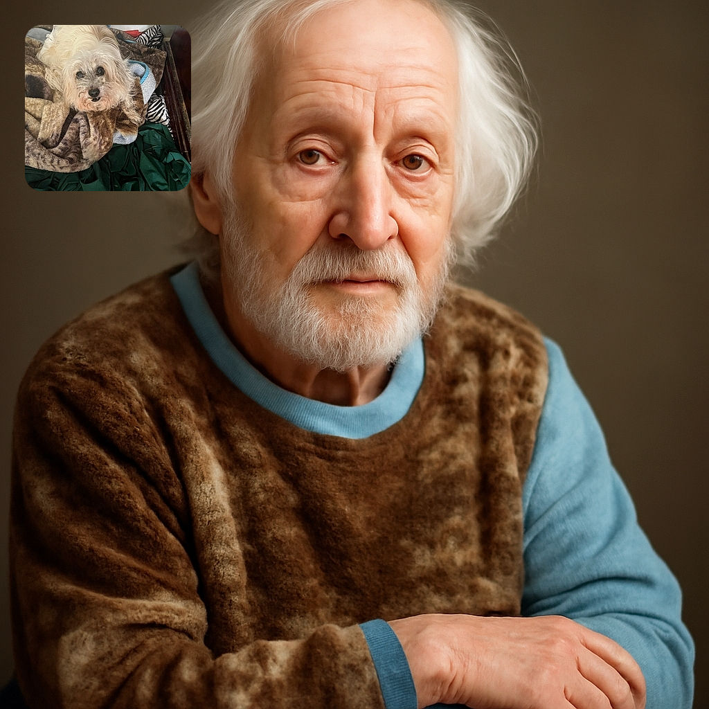 A fluffy, light-colored dog with slightly curly fur looks up with big, curious eyes while nestled comfortably among a pile of cozy blankets and fabrics, creating a warm and inviting scene.