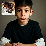 A tiny black and white kitten with big curious eyes is peeking over a ledge, surrounded by smooth garden stones. Its white paws grip the edge like it's mastering the art of climbing, while the background stones add a natural, earthy vibe.