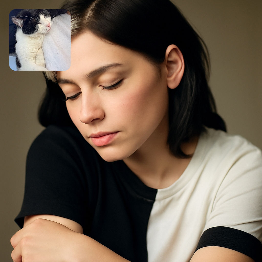 A cozy black and white cat peacefully snoozes on a soft surface, wrapped in warm blankets and clothing, looking like the ultimate nap champion.