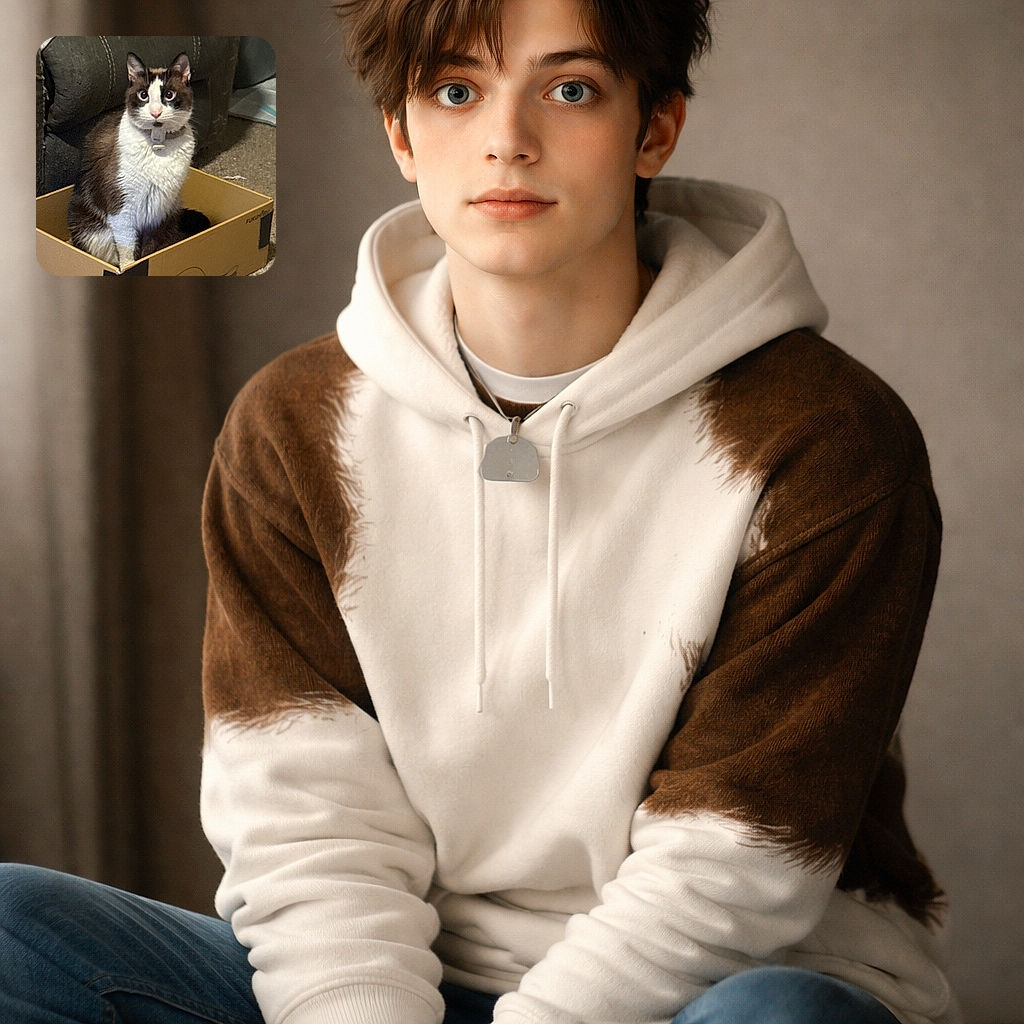 A wide‑eyed tuxedo cat sitting like a dignified cardboard monarch, perched in its box throne with ears alert and a tiny tag collar that says "I own this sofa." The room is cozy and a bit lived‑in — the cat is clearly plotting world domination (or dinner).