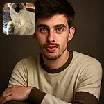 A fluffy Siamese cat lounges comfortably on a soft blanket, its bright blue eyes wide open and tongue playfully sticking out, making it look both curious and cheeky against a textured stone wall background.