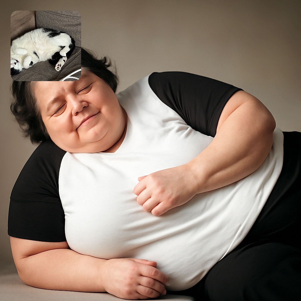 A fluffy black and white cat is curled up and snoozing peacefully on a cozy brown couch, looking as relaxed as a professional napper. An electric plug and cord rest nearby, probably ignored by the feline's supreme laziness.