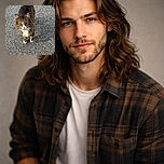 A majestic fluffy tabby cat with white paws and chest stands confidently on a textured gravel surface, looking directly up with a slightly serious expression as if ready to rule the neighborhood.
