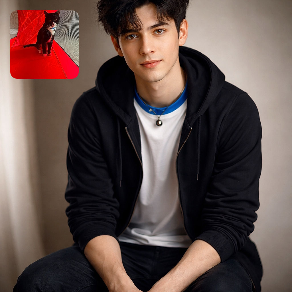 A tuxedo cat sits poised inside a bright red fabric tunnel with mesh sides, looking curiously at the camera as if it's the star of a secret feline adventure.