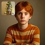 A fluffy orange tabby cat with wide, curious eyes sits elegantly in front of a beautifully lit Christmas tree, creating a cozy and festive atmosphere with soft bokeh lights in the background.