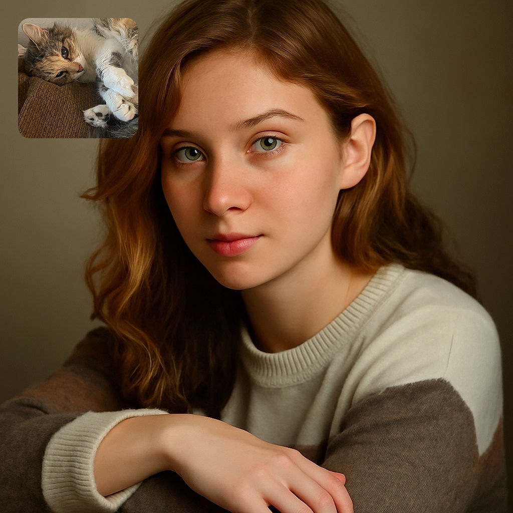 A cozy cat is curled up on a textured brown surface, looking sleepy and content. The image is a phone lock screen with large, bold time and date text overlaying the photo, along with status icons and camera/flashlight buttons at the bottom.