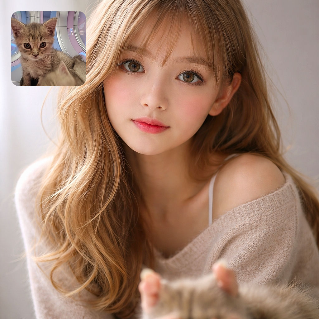 Two adorable kittens are exploring a futuristic, colorful tunnel. One kitten is sharply in focus, looking curiously at the camera with wide eyes, while the other is closer to the lens but blurred, adding a playful depth effect.