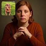 A dignified chocolate Labrador reclines on lush green grass, gazing thoughtfully into the distance as the sun casts a warm glow on its shiny coat, surrounded by a serene garden backdrop.