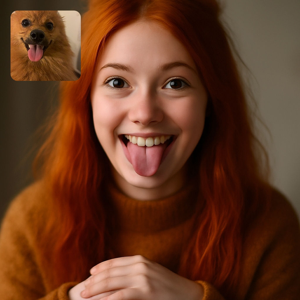 A close-up shot of a fluffy, happy dog with its tongue out, looking like it's ready to steal your heart. The background is softly blurred, focusing all attention on the dog's adorable face and shiny eyes.