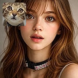 A close-up photo of a wide-eyed tabby kitten with a curious expression, wearing a collar with a floral design. The image is displayed within a phone gallery interface, showing the date and time at the top and icons at the bottom.