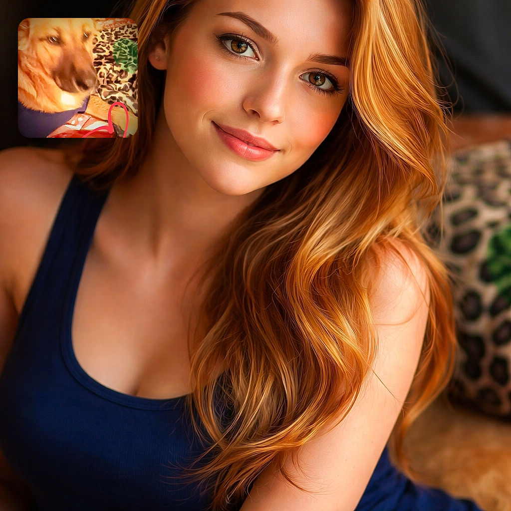 A blurry photo of a large dog lying on a colorful patterned blanket with a red heart doodle and the words 'Big Girl' overlaid, giving a cozy but slightly out-of-focus vibe.