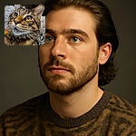 A close-up shot of a curious tabby cat with wide, bright eyes and detailed fur texture, looking slightly upwards as if spotting a flying treat or an invisible laser dot in the air.