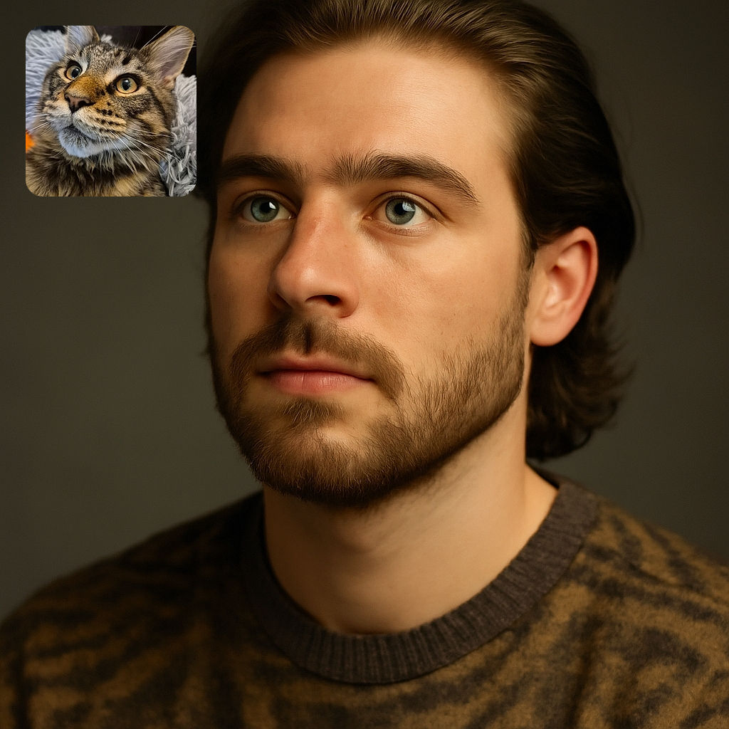 A close-up shot of a curious tabby cat with wide, bright eyes and detailed fur texture, looking slightly upwards as if spotting a flying treat or an invisible laser dot in the air.
