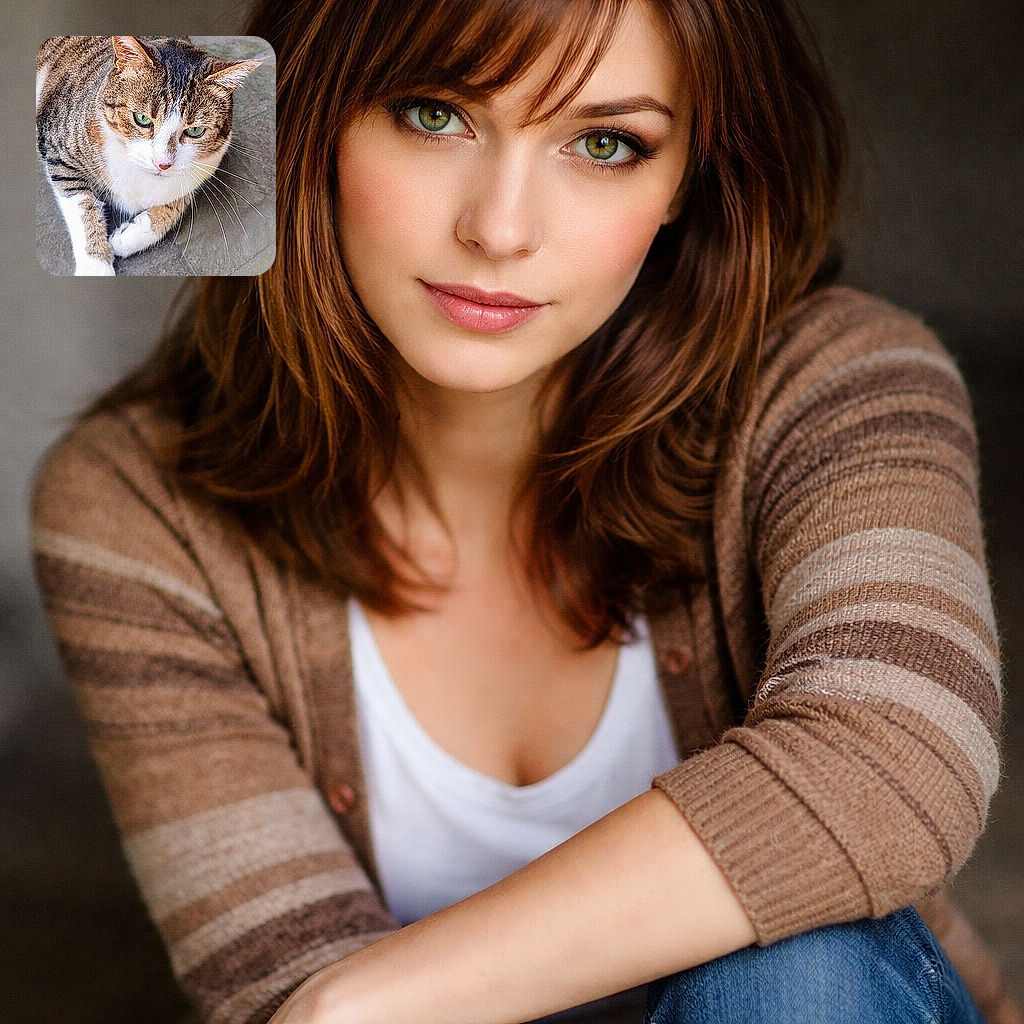A tabby cat with striking green eyes lounges on a textured surface, gazing intently as if plotting its next stealthy move. The natural light highlights the cat's fur patterns and white paws, creating a cozy yet alert vibe.