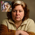 A fluffy Australian Shepherd with soulful eyes lounges on a couch, clutching a plush toy in its mouth, looking like it just found the perfect nap companion.