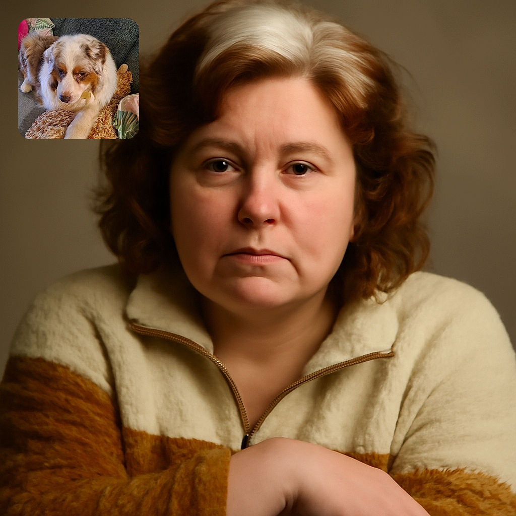 A fluffy Australian Shepherd with soulful eyes lounges on a couch, clutching a plush toy in its mouth, looking like it just found the perfect nap companion.