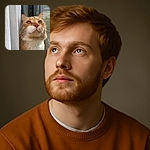 A curious ginger and white cat gazes upward with bright amber eyes, nestled cozily between a white curtain and a window screen, bathed in soft natural light that highlights its fluffy fur and delicate whiskers.