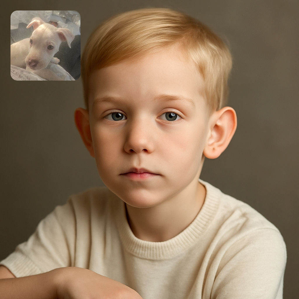 A soft-focused photo of a curious light-colored puppy with big dark eyes and floppy ears, resting on a cozy fabric surface with a slightly blurred background, evoking warm and fuzzy feelings despite the lack of sharpness.