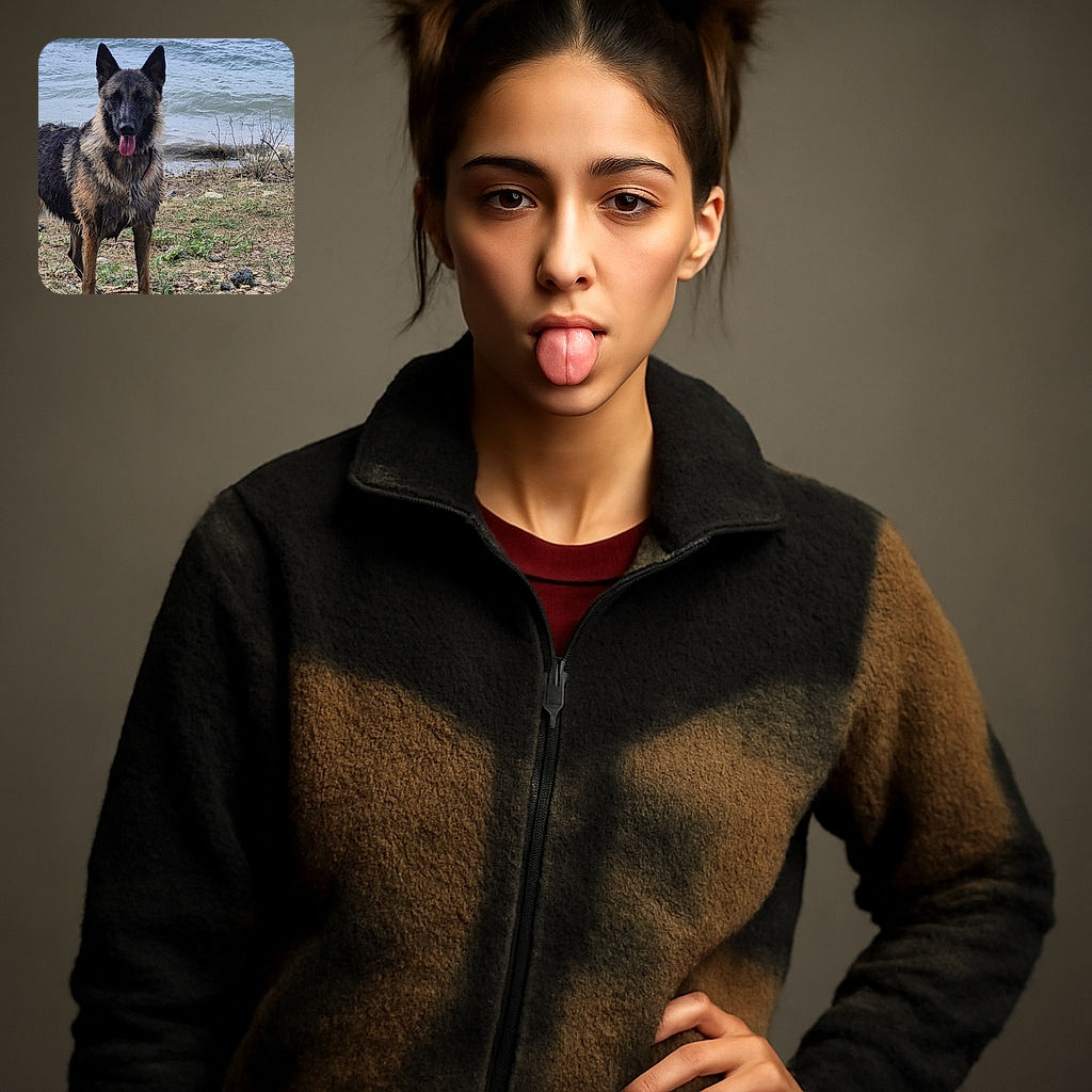 A wet German Shepherd stands proudly on a rocky shore with a playful tongue out, ready for a swim or a game by the water's edge.
