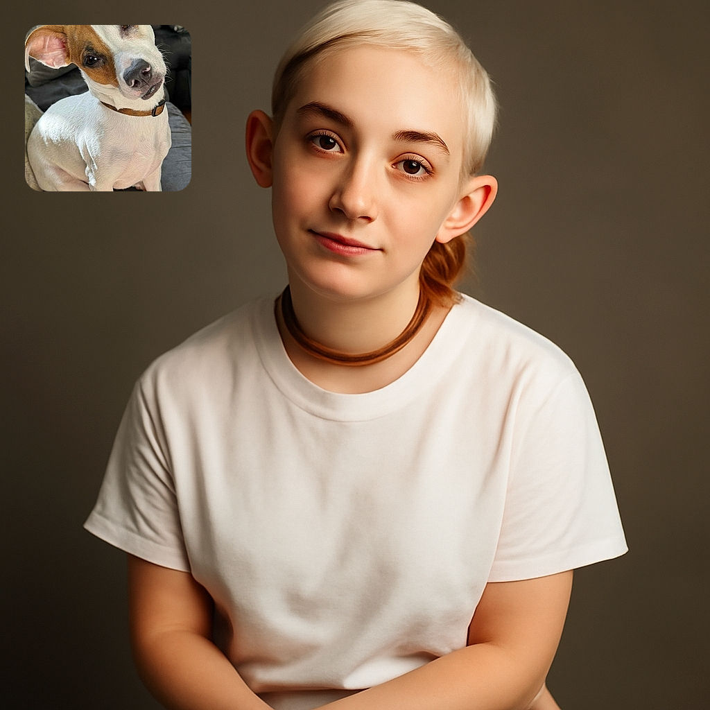 A charming dog with a quirky ear pose sits on a cozy couch, tilting its head in a curious and adorable manner, as if pondering the mysteries of the universe or just waiting for a treat.