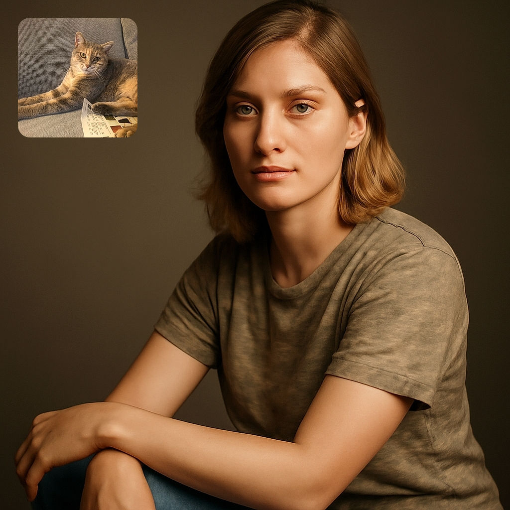 A relaxed cat lounges on a cozy couch, stretching its front legs out while casually resting a paw on a colorful magazine, giving off ultimate chill vibes.