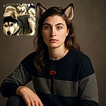 Three huskies lounging on a cozy bed with patterned blankets and a wooden headboard in the background. The dogs look relaxed and curious, each wearing a collar with a bone-shaped tag, adding a touch of personality to this heartwarming indoor scene.