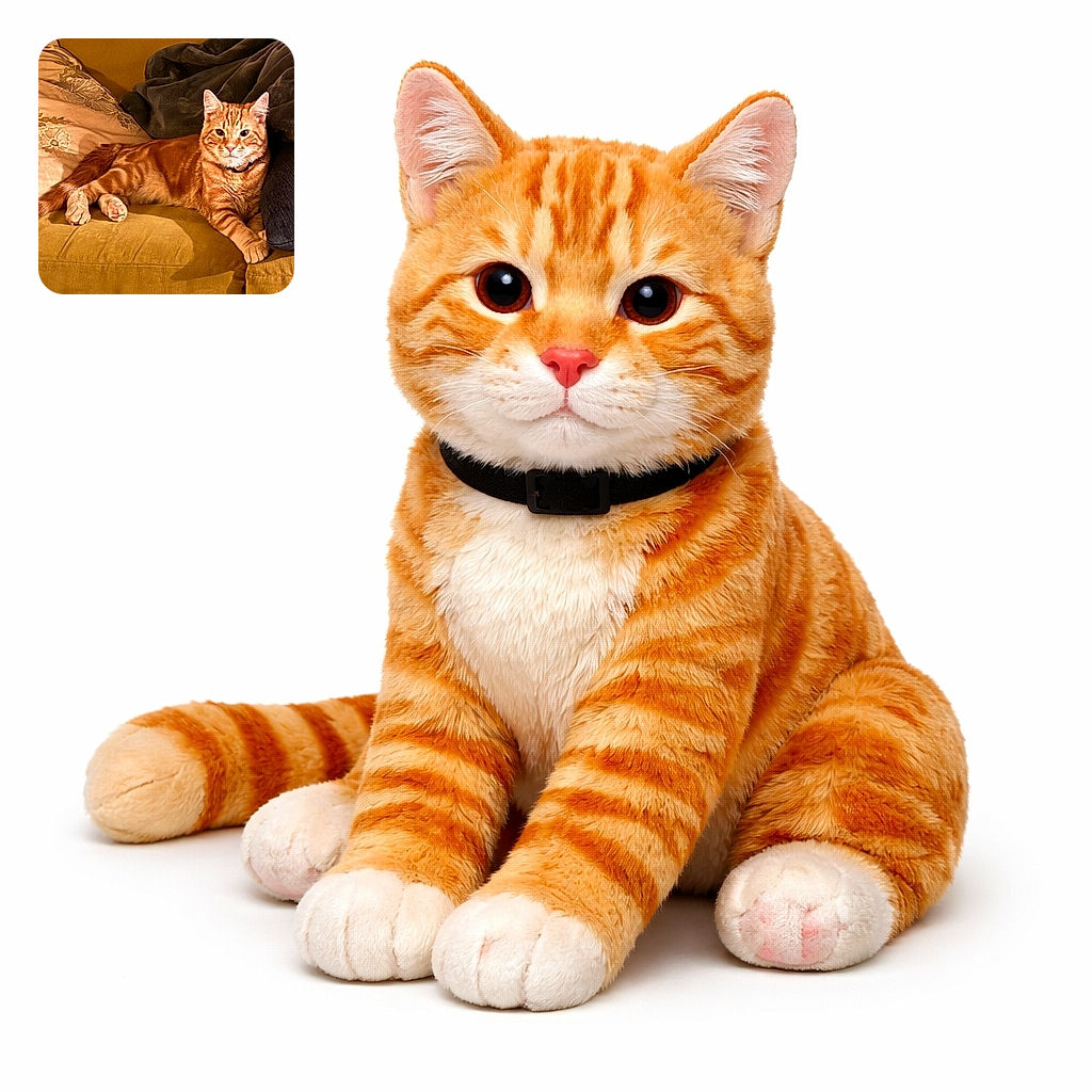 A smug ginger tabby lounges like it pays rent — front paws casually draped over the sofa, collar on, surrounded by pillows and a plush blanket while plotting its next nap.